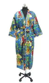 Женские халаты-кимоно ручной работы из хлопка, ночная рубашка, изготовленная из мягкой легкой хлопковой ткани, свободный размер, ночная рубашка #316 One Size разноцветный