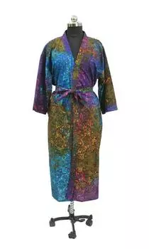 Женские халаты-кимоно ручной работы из хлопка, ночная рубашка, изготовленная из мягкой легкой хлопковой ткани, свободный размер, ночная рубашка #329 One Size разноцветный