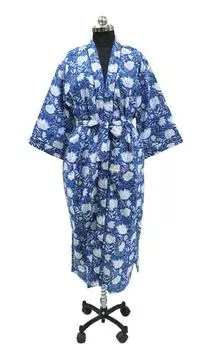 Женские халаты-кимоно ручной работы из хлопка, ночная рубашка, изготовленная из мягкой легкой хлопковой ткани, свободный размер, ночная рубашка #321 One Size разноцветный