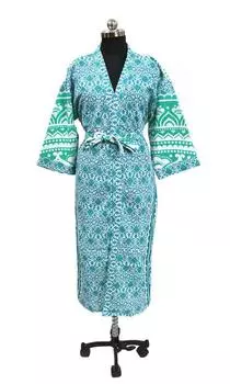 Женские халаты-кимоно ручной работы из хлопка, ночная рубашка, изготовленная из мягкой легкой хлопковой ткани, свободный размер, ночная рубашка #325 One Size разноцветный