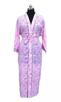 Женские халаты-кимоно ручной работы из хлопка, ночная рубашка, изготовленная из мягкой легкой хлопковой ткани, свободный размер, ночная рубашка #320 One Size разноцветный