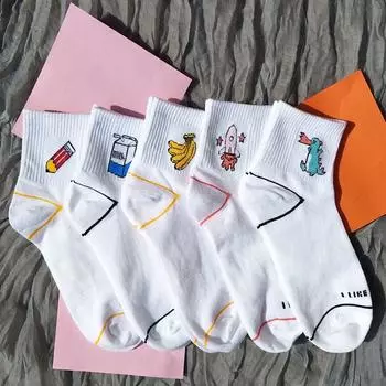 Женские хлопковые белые носки с мультяшным принтом 1dinosaur