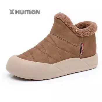 Женские хлопковые ботильоны с подкладкой, зимние, утолщенные, водонепроницаемые, теплые, универсальные, короткие, большого размера 35 чёрный