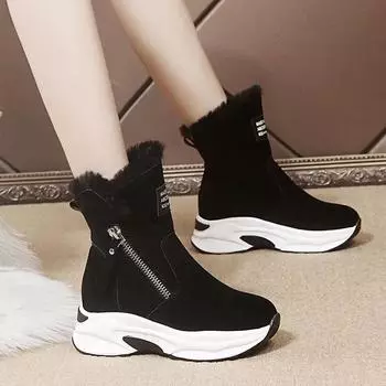 Женские хлопковые ботинки, новые зимние, круглый носок, плюшевые, теплые, с боковой молнией, низкие, с плоским дном, повседневные, студенческие, женские зимние ботинки 35