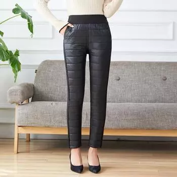 Женские хлопковые брюки, эластичные, с высокой талией, прямые, длинные брюки с карманами, утолщенные стеганые брюки в стиле пэчворк L королевский синий