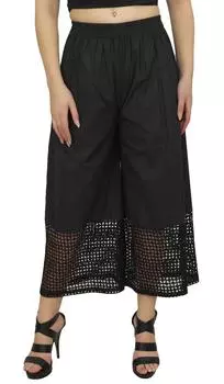 Женские хлопковые брюки-кюлоты Bimba дизайнерские черные брюки палаццо с эластичной резинкой на талии-L Large чёрный