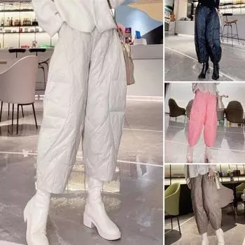 Женские хлопковые брюки с эластичной талией, широкие легкие брюки с карманами, однотонные тонкие хлопковые брюки L розовый