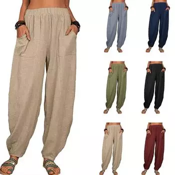 Женские хлопковые брюки с эластичной талией, женские повседневные мешковатые широкие шаровары S чёрный