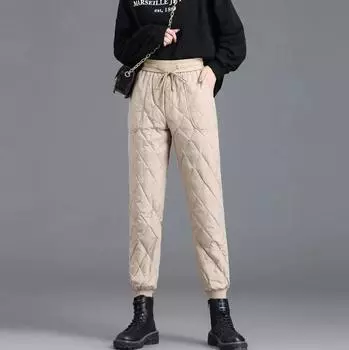 Женские хлопковые брюки, утолщенные, модные, новые, с высокой талией, на шнурках, теплые, повседневные хлопковые брюки S