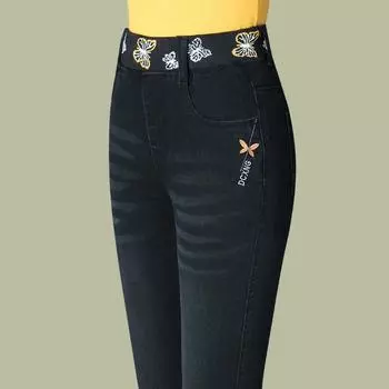 Женские длинные джинсы с высокой талией на весну и осень 33