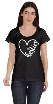 Женские хлопковые футболки Inkmeso Scoop Neck Besties с типографским рисунком BFF Friend 3XL чёрный