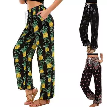 Женские хлопковые и конопляные брюки с принтом и карманами для отдыха, летние, широкие брюки L красный