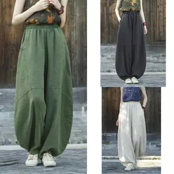 Женские хлопковые и льняные шаровары для медитации Ramie Sand Fried Old, свободные повседневные брюки, литературные ретро брюки для тай-чи XS кофейный