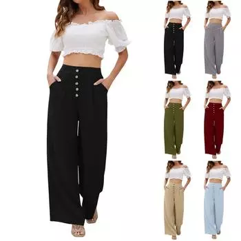 Женские хлопковые и льняные широкие брюки с разрезом, повседневные элегантные брюки, эластичные брюки для йоги, женские летние брюки, хлопковые и льняные брюки