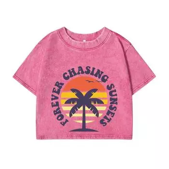 Женские хлопковые кроп-топы с круглым вырезом, выстиранные футболки, вечно в погоне за закатами, с принтом, с коротким рукавом, уличная одежда M
