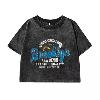 Женские хлопковые кроп-топы стандартной посадки, состаренные, выстиранные футболки с принтами букв 1982 In Brooklyn, с коротким рукавом, уличная одежда M