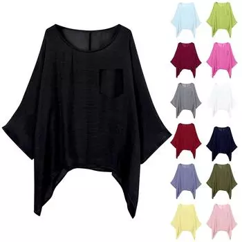 Женские хлопковые льняные блузки с рукавом 3/4, футболка с круглым вырезом, однотонная рубашка M фиолетовый