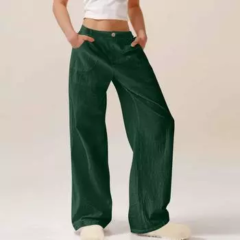 Женские хлопковые льняные брюки широкого кроя с эластичной талией, повседневные, удобные, легкие брюки-палаццо с карманами L зелёный