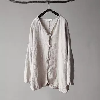 Женские хлопковые льняные осенние женские топы с v-образным вырезом и длинными рукавами, рубашки One Size слоновая кость