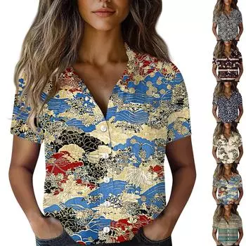 Женские хлопковые льняные топы, рубашки с короткими рукавами, свободные футболки в стиле бохо, винтажные блузки L синий