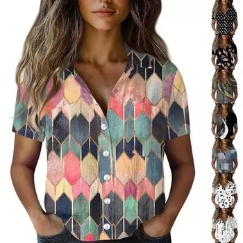 Женские хлопковые льняные топы, рубашки с короткими рукавами, свободные футболки в стиле бохо, винтажные блузки S синий