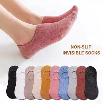 Женские хлопковые невидимые носки-невидимки, нескользящие летние яркие однотонные силиконовые короткие носки, модные милые тонкие носки-лодочки One size чёрный