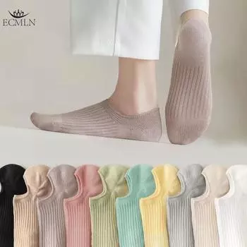 Женские хлопковые невидимые носки, однотонные хлопковые носки-лодочки в вертикальную полоску one size чёрный