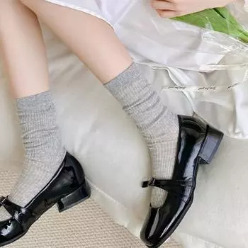 Женские хлопковые носки до середины икры, летние тонкие дышащие, приятные для кожи, эластичные хлопковые свободные носки с вертикальной полоской для повседневной носки, занятия спортом светло-серый