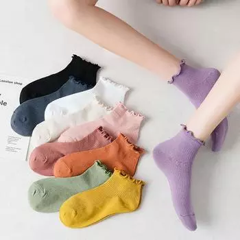 Женские хлопковые носки карамельного цвета, повседневные кружевные милые носки средней длины, модные носки One size белый