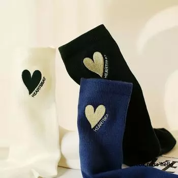 Женские хлопковые носки, милые носки с сердечками, зимние теплые белые носки для девочек, Лолита, Харадзюку