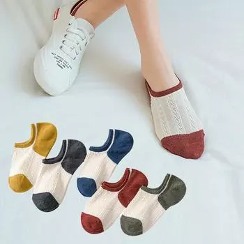 Женские хлопковые носки ярких цветов в стиле ретро, повседневные милые короткие невидимые носки из дышащей сетки, летние 35-39 синий