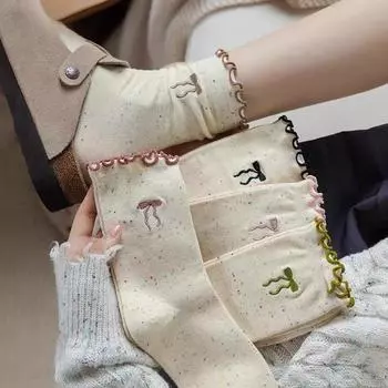 Женские хлопковые носки с бантом, носки с грибком, женские модные милые универсальные студенческие носки One size чёрный