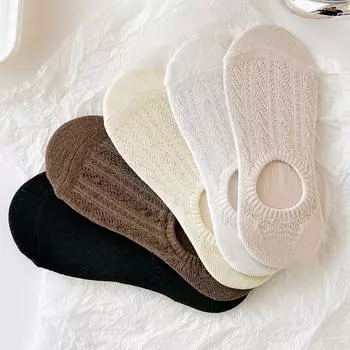 Женские хлопковые носки с низким вырезом на подкладке, женские нескользящие скрытые невидимые носки на плоской подошве, летние носки-лодочки One size чёрный
