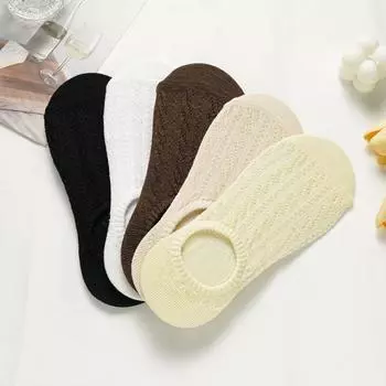 Женские хлопковые носки с низким вырезом на подкладке, женские нескользящие скрытые невидимые носки на плоской подошве, летние носки-лодочки One size чёрный