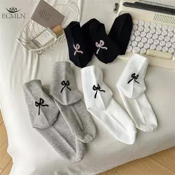 Женские хлопковые носки средней длины, короткие носки до щиколотки, дышащие, однотонные, весенне-осенние носки one size чёрный