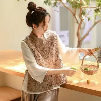 Женские хлопковые пальто с вышивкой, весенние однотонные винтажные жилеты на пуговицах с пуговицами, пальто M света кофе