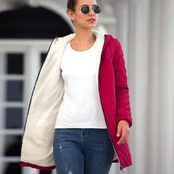 Женские хлопковые парки, осенне-зимняя длинная толстая куртка, красная женская одежда, бархатная верхняя одежда с капюшоном из ягненка XS бордовый