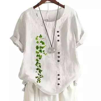 Женские хлопковые повседневные топы с 6 уникальными принтами, круглый вырез, короткие рукава, S-5XL S