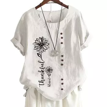 Женские хлопковые повседневные топы с 6 уникальными принтами, круглый вырез, короткие рукава, S-5XL S