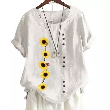 Женские хлопковые повседневные топы с 6 уникальными принтами, круглый вырез, короткие рукава, S-5XL S