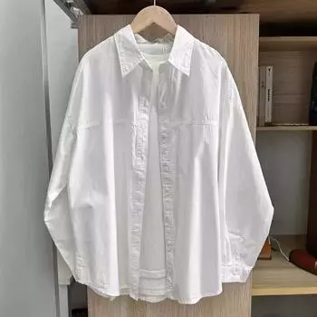 Женские хлопковые рубашки больших размеров Женские приталенные универсальные базовые внутренние рубашки для многослойных образов Топ с длинным рукавом XXL белый