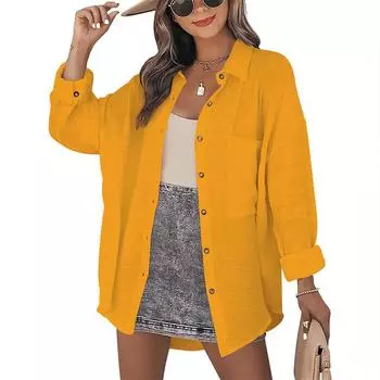 Женские хлопковые рубашки на весну и осень, женский кардиган, однотонная лоскутная свободная рубашка с длинными рукавами с лацканами, большие размеры S