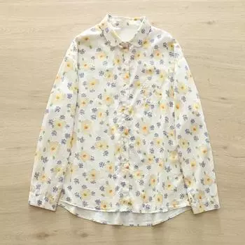 Женские хлопковые рубашки с цветочным принтом, блузки, повседневные женские топы, женская одежда с длинными рукавами, весна-осень one size бежевый