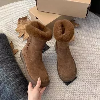 Женские хлопковые сапоги на плоской подошве, новые зимние замшевые с круглым носком, нескользящие, износостойкие, удобные, короткие сапоги 35 хаки