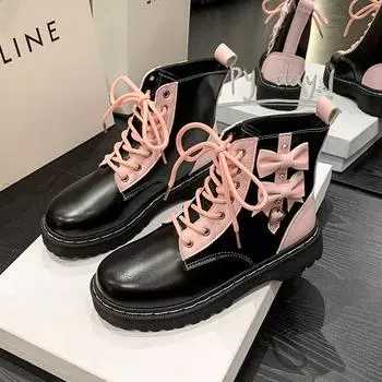 Женские хлопковые сапоги с низкой подошвой, новые зимние ботинки с круглой передней шнуровкой и узлом-бабочкой, износостойкие, противоскользящие, короткие сапоги 35 розовый