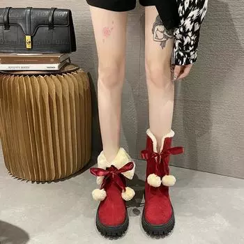 Женские хлопковые сапоги зимние новые теплые и удобные нескользящие женские сапоги с круглым носком и квадратным каблуком женские зимние сапоги обувь 35 чёрный