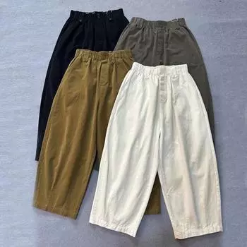 Женские хлопковые шаровары Johnature, осенне-зимние эластичные свободные брюки с высокой талией, широкие повседневные брюки с карманами One Size темно-зеленого