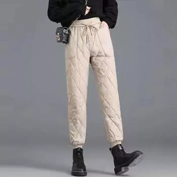 Женские хлопковые шаровары на пуху, осень-зима, толстые, теплые, эластичные, с высокой талией, повседневные брюки, женские карманные брюки Mujer M чёрный