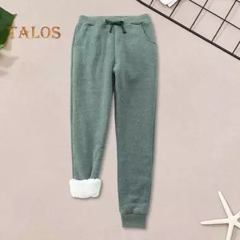 Женские хлопковые спортивные штаны, зимние флисовые теплые свободные штаны с карманами, повседневные спортивные штаны для бега, тренировок, йоги M зелёный