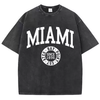 Женские хлопковые стираные футболки с круглым вырезом, потертые футболки с коротким рукавом, уличная женская одежда Miami Usa S